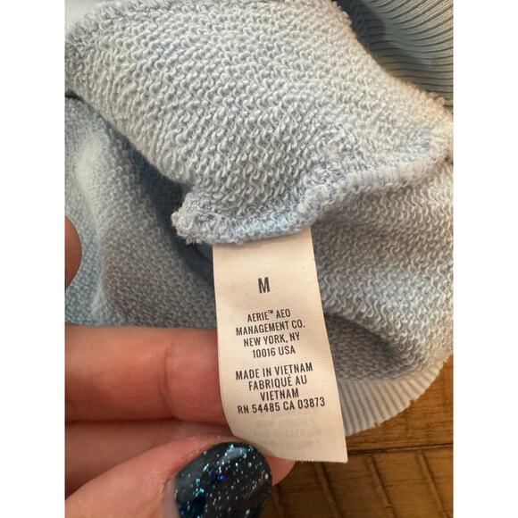 Aerie Oversized V-neck Collared Preppy Light Blue Casual Sweatshirt size M - Picture 4 of 9